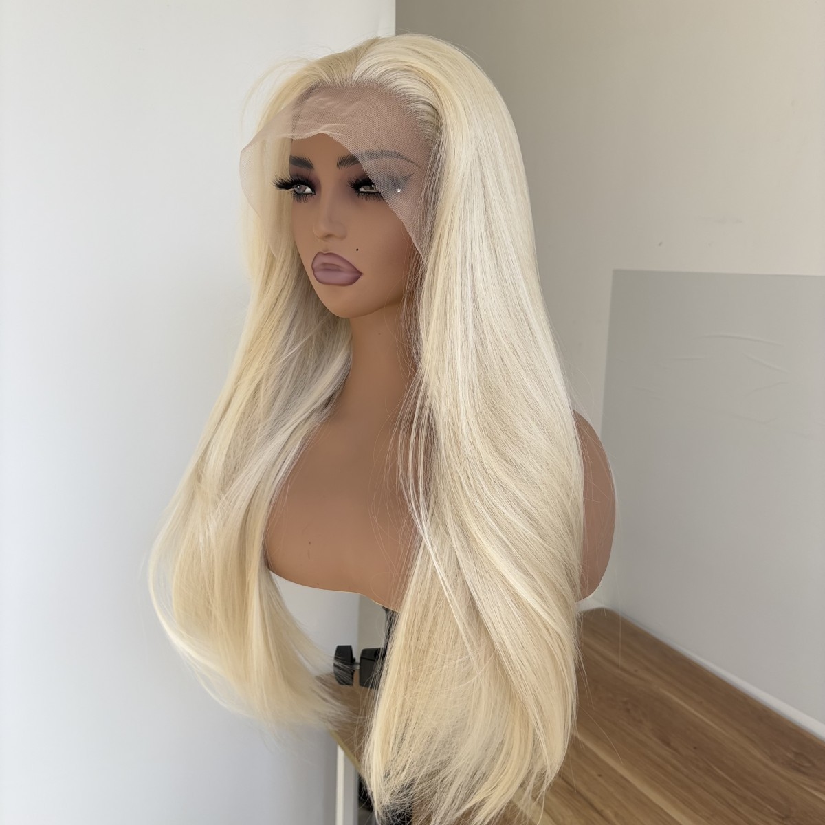 Long Straight Heat Resistant Synthetic Hair Layered Lace Front Wig Blonde