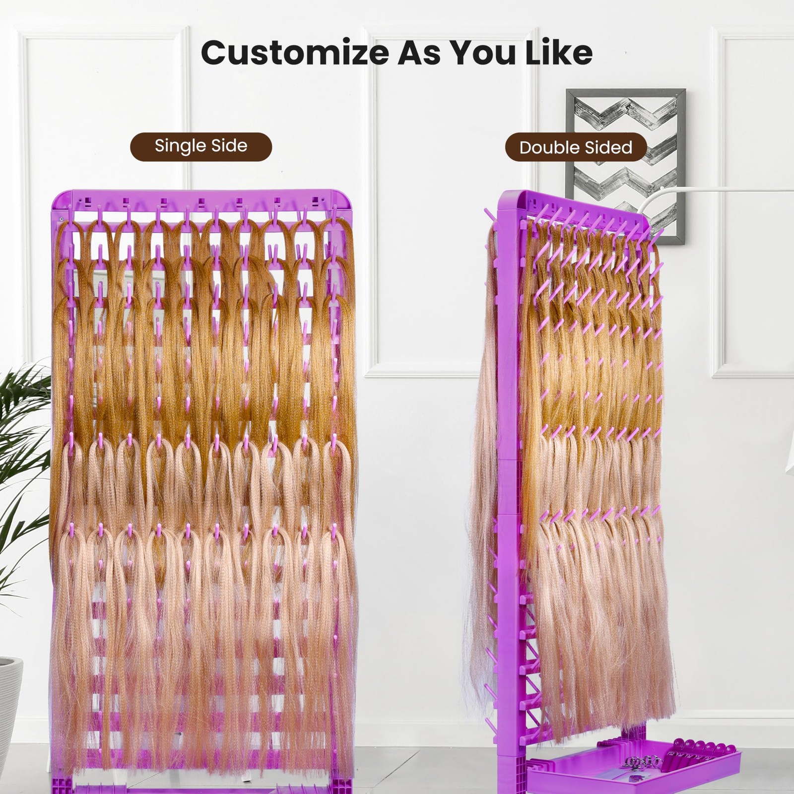 Braiding Hair Rack 280 Pegs with Tray and Braid Tools, Mobile Braid Rack with…