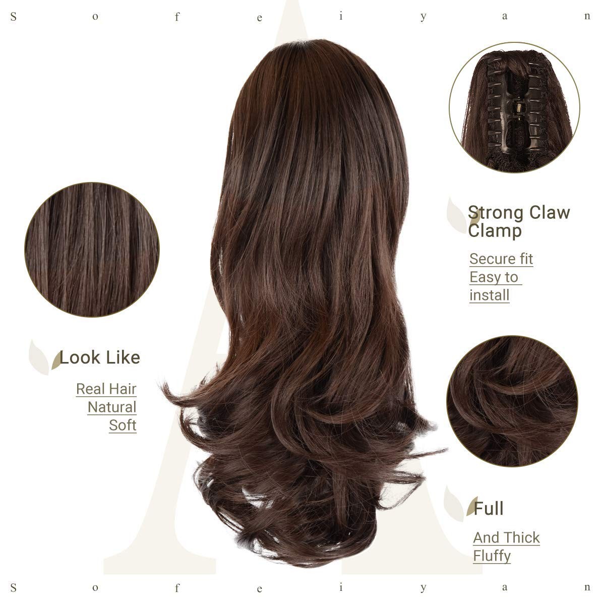 18″ Claw Clip Ponytail Extension Clip On Pony Tails Hair Extensions Women