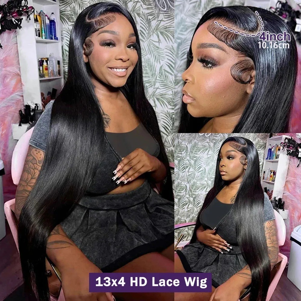 Straight Lace Front Wigs Human Hair 250% Density 13×4 Full Frontal Transparent