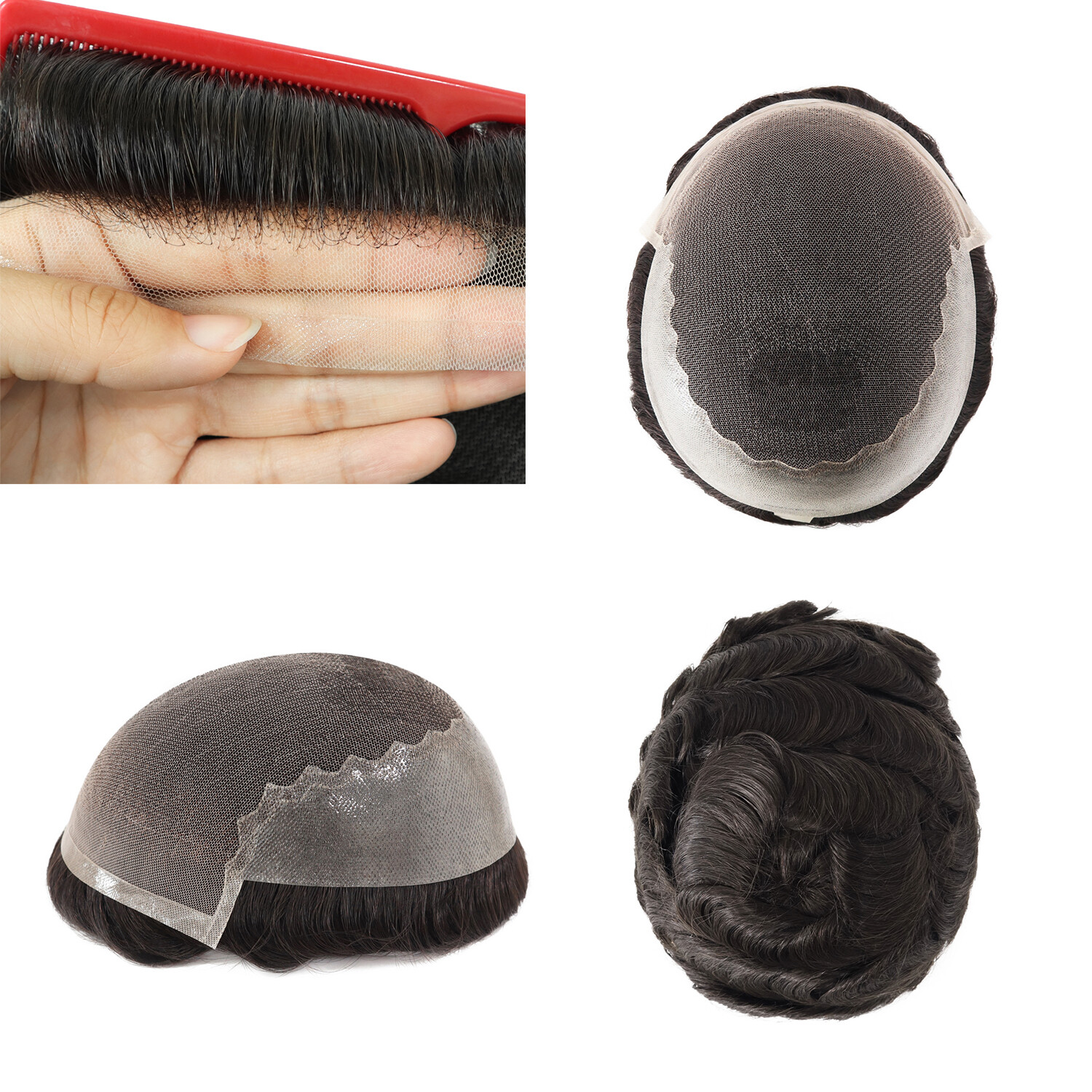 Toupee For Men Human HairAll Lace Replecement System Gent Thin Skin Hairpiece Q6