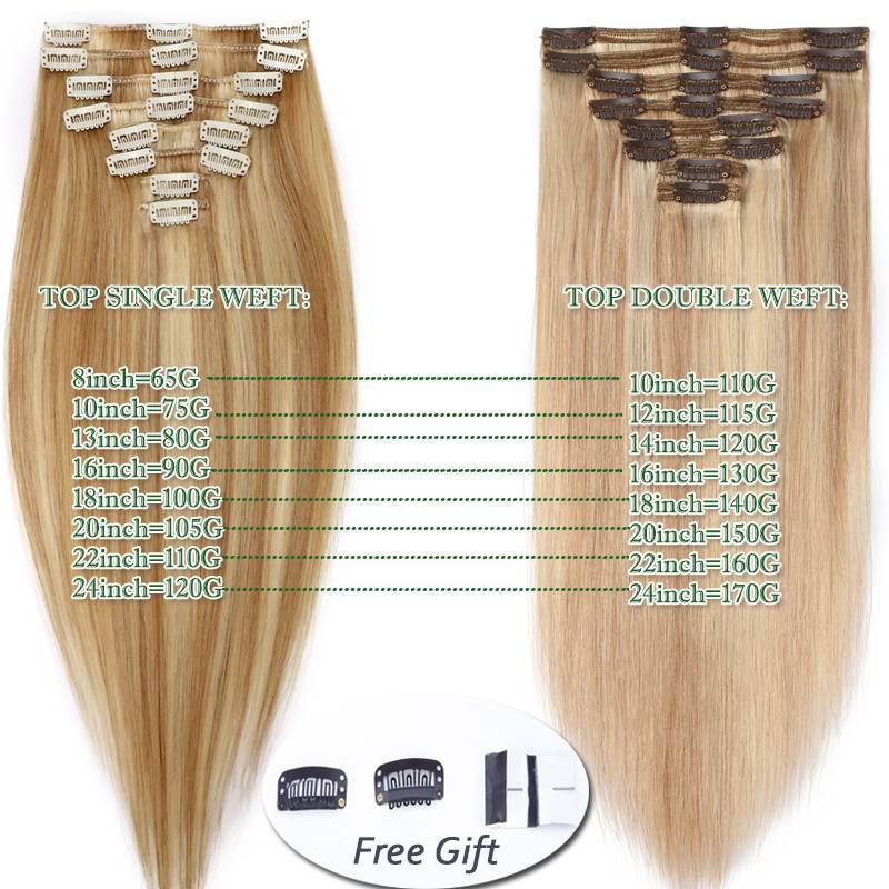 175g++ 8pcs THICK Clip In Real Remy Human Hair Extensions Full Head Double Weft