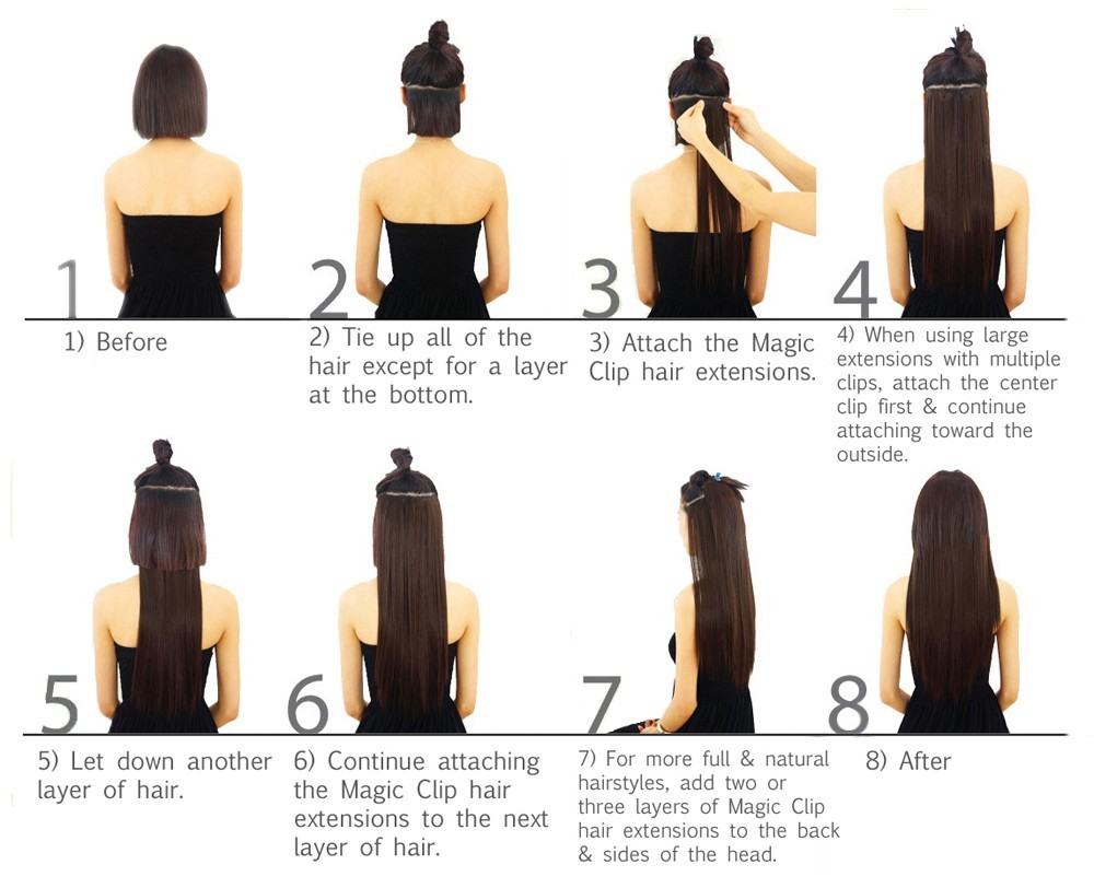 Recurlable Human Hair Mix Blend CLIP ON IN Extensions 10 pc – Yaki Straight 22″
