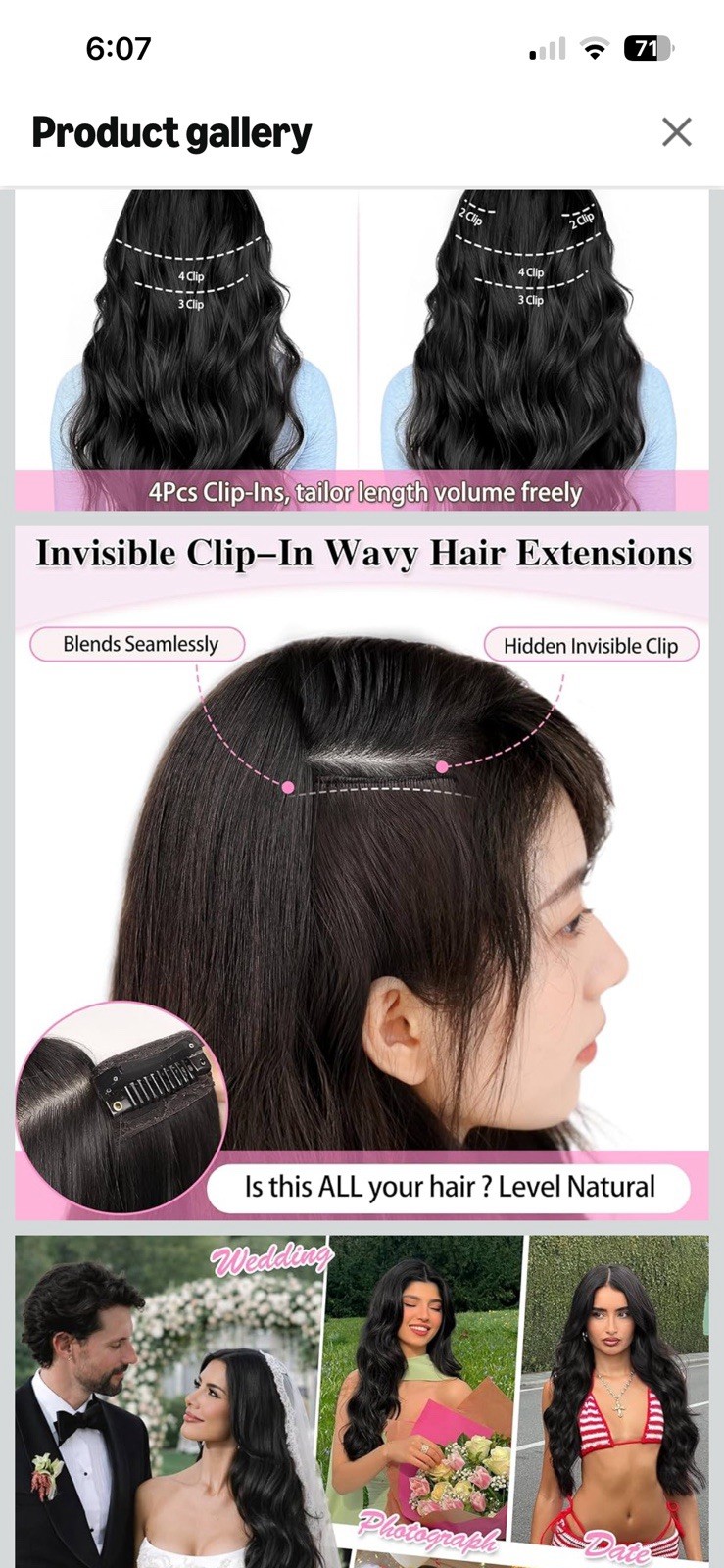 ALXNAN Clip in Long Wavy Synthetic Hair Extension 24 Inch Black Brown 4PCS Thick