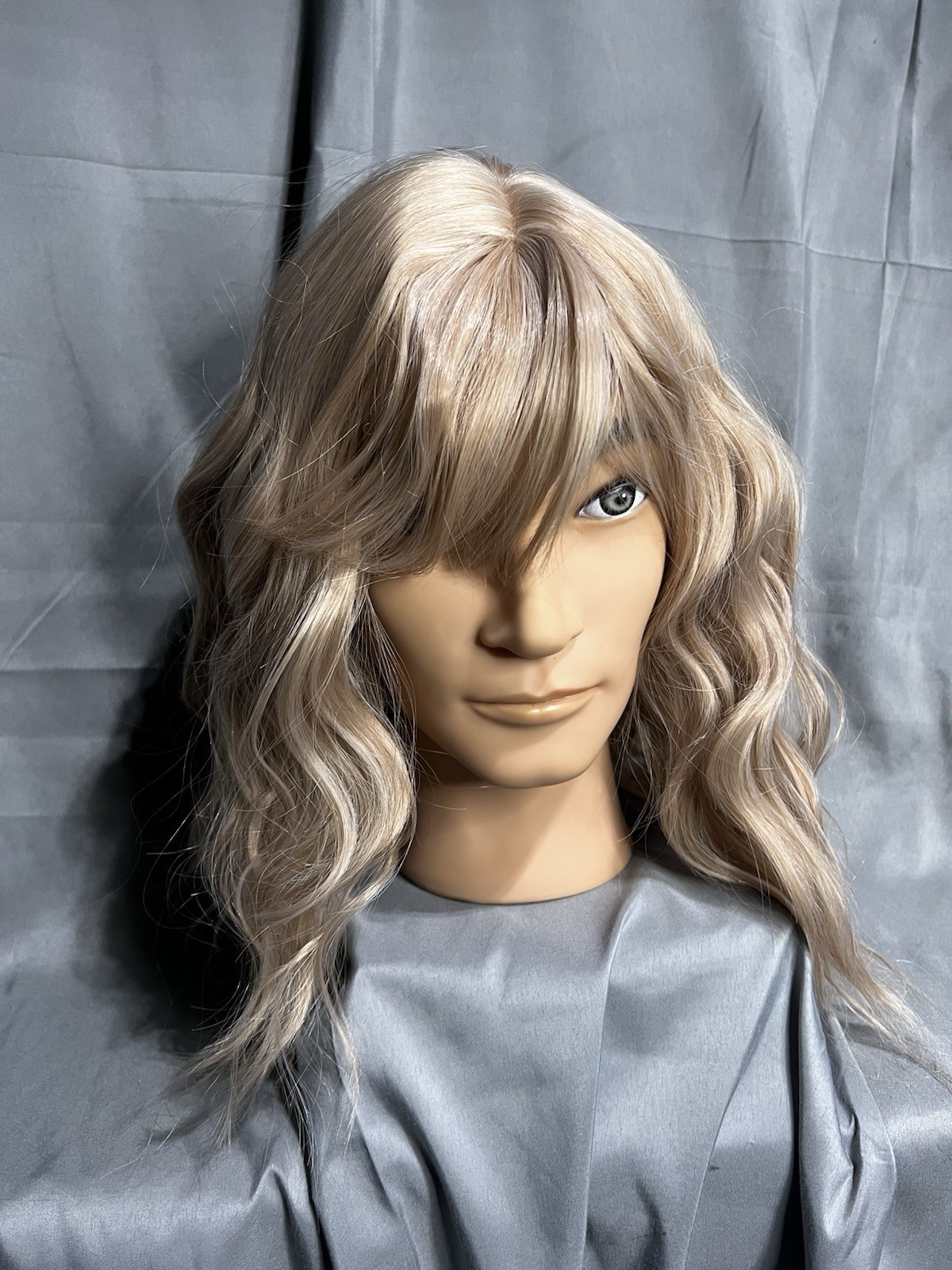 14” Medium Shoulder Length Wavy Blonde Wig with Bangs Heat Resistant Synthetic