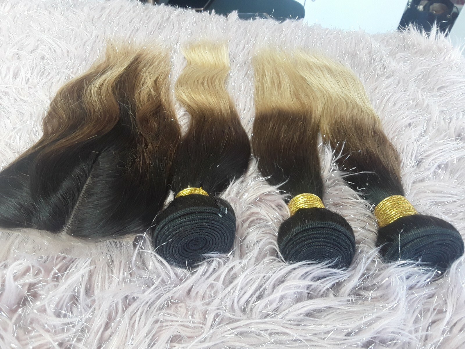 BRAZILIAN HAIR 3TONES OMBRE 1b/4#/27# STRAIGHT 14+14+14&12INCH LACE CLOSURE 350g