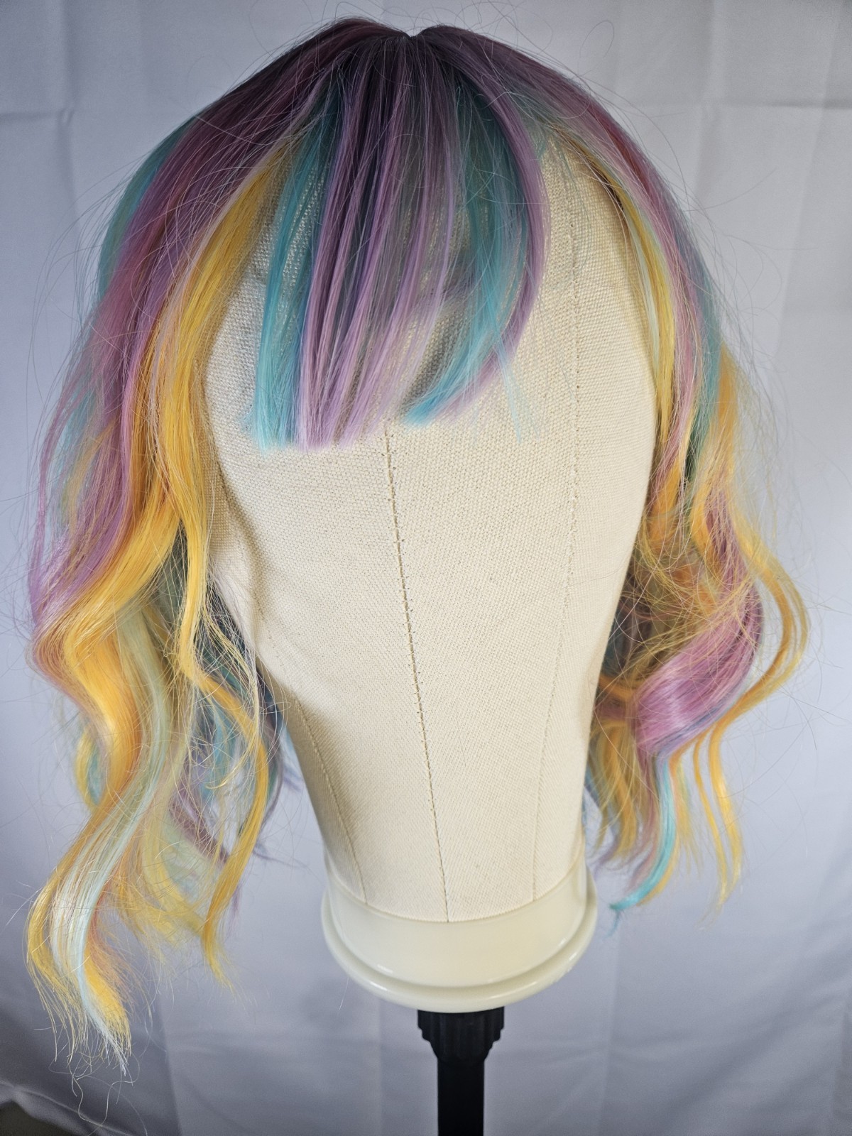 14 Inches Rainbow Wig Short Wavy Pastel Wig with Bangs Multi Color Wigs for…