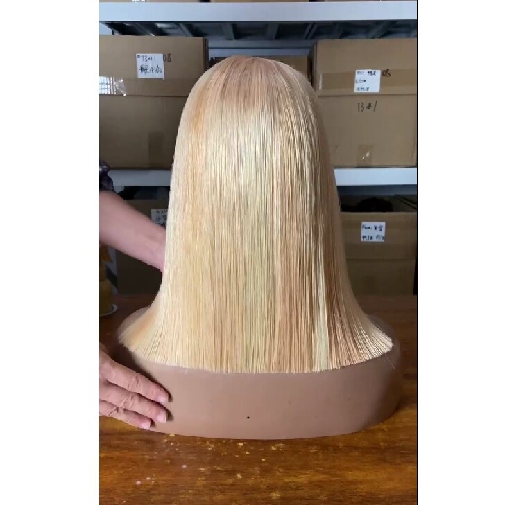 Highlight Blonde Straight Wig 100% Human Hair T Part Lace Frontal Wig Natural