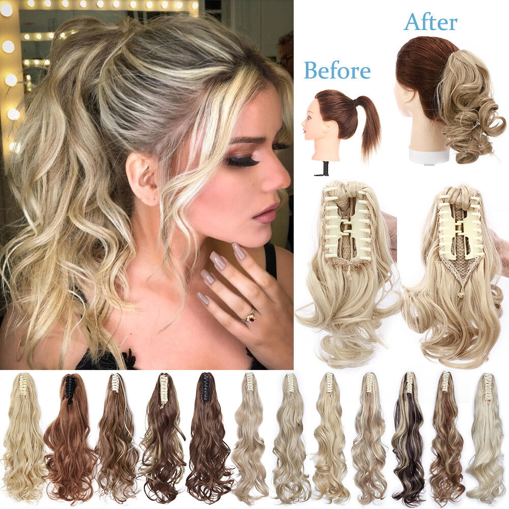 100% Claw Ponytail Clip In On Pony Tail Hair Extensions Ombre As Human Straight