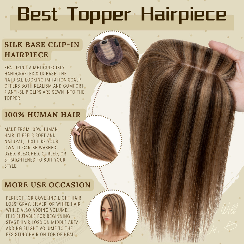 Clip In Top Hair Piece Toupee Topper Wiglet Women Lace/Silk/Mono Base Big Cover