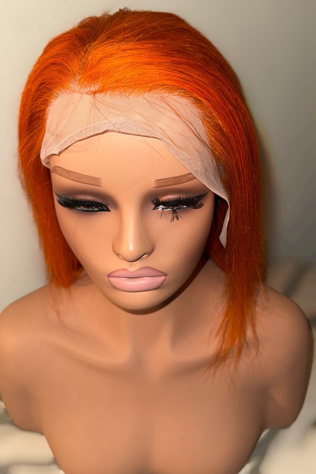 100% Human Hair,Bright Orange,12Inch Bob,Straight Style,Cosplay Or Just A Change