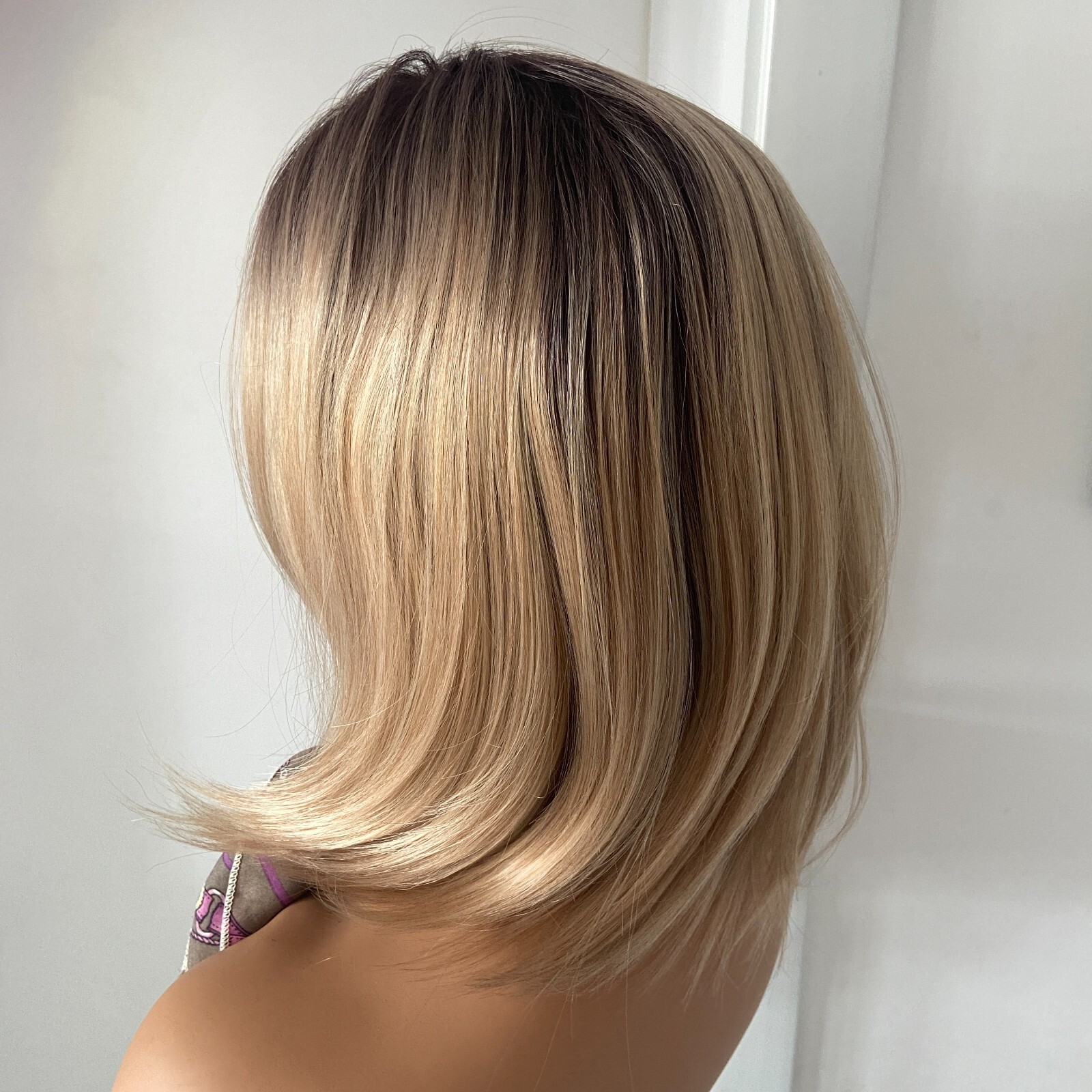 Bob Hairstyle Rooted Honey Blonde Mix Synthetic Hair Wigs Women Soft Natural