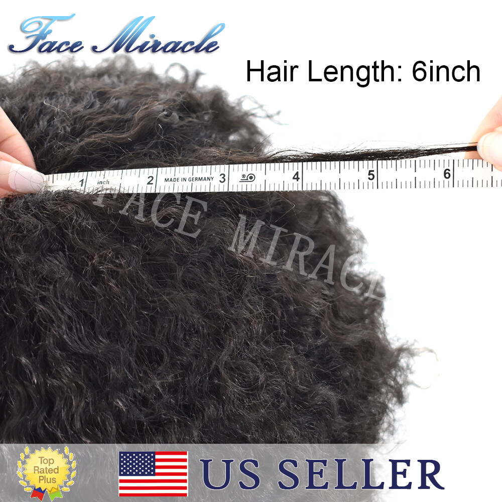 Afro Curl Toupee for Black Men Full PU Mens Toupee Human Hair System African Men