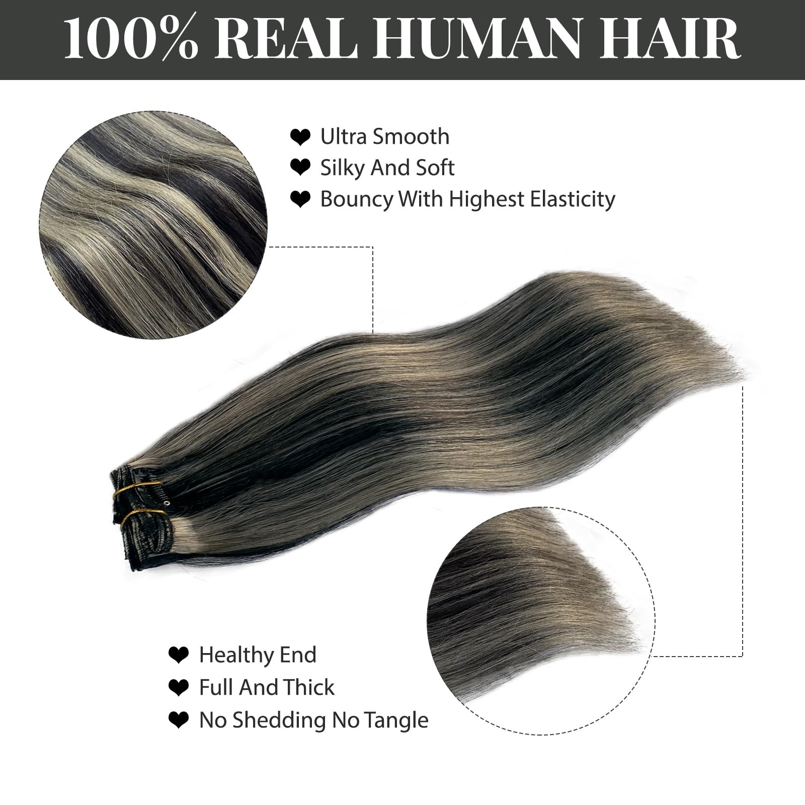 Belaved Hair Extensions Clip In Human Hair Black Mix Blonde 18 Inch 70G 7Pcs