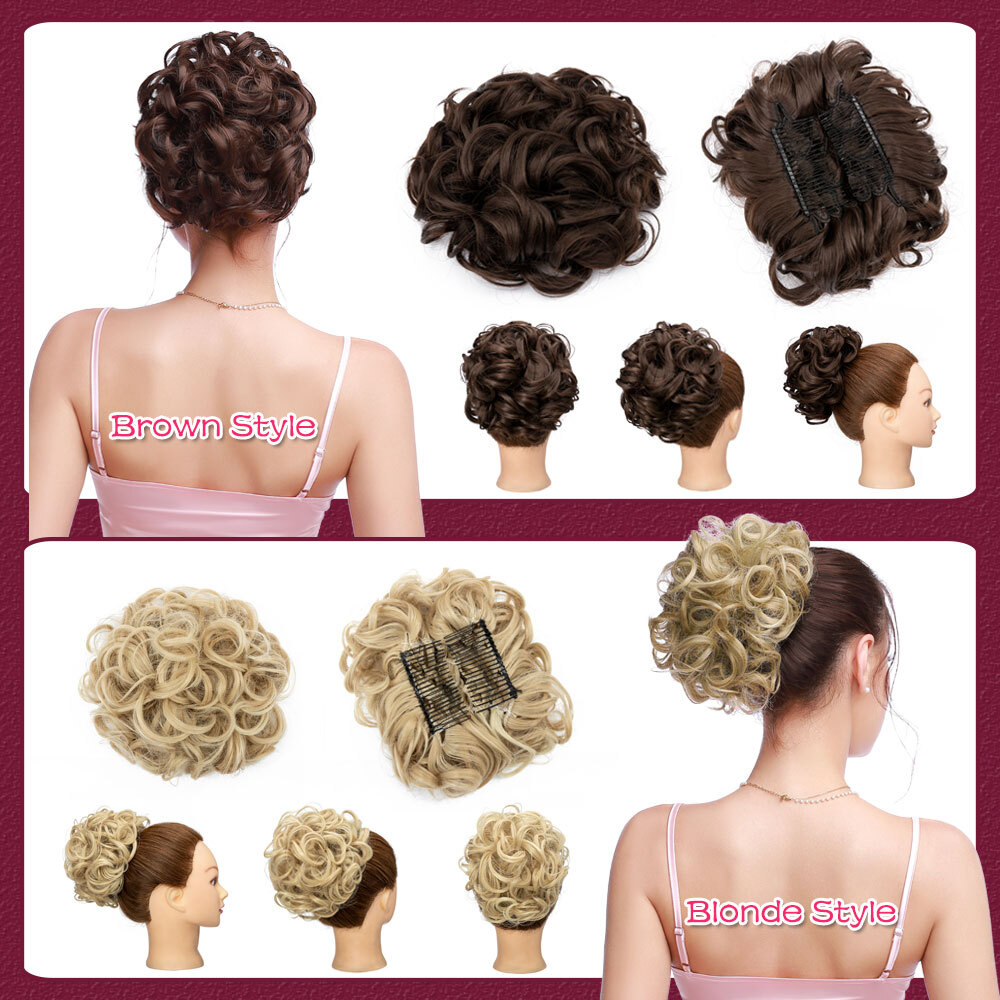 100% Thick Messy Bun Clip In Hair Extensions Curly Scrunchie Updo Chignon Combs
