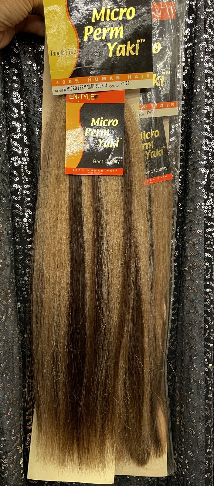 18” 100% Human Hair Micro perm Yaki Bulk Micro Braid Hair P4/27 2 Pc LOT