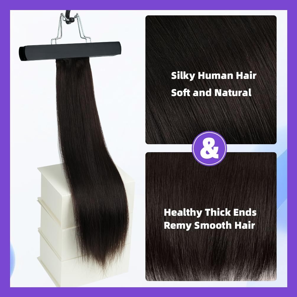 Winsky 22 Inch Human Hair Ponytail 90G Long Wrap Around Ponytail Dark Brown