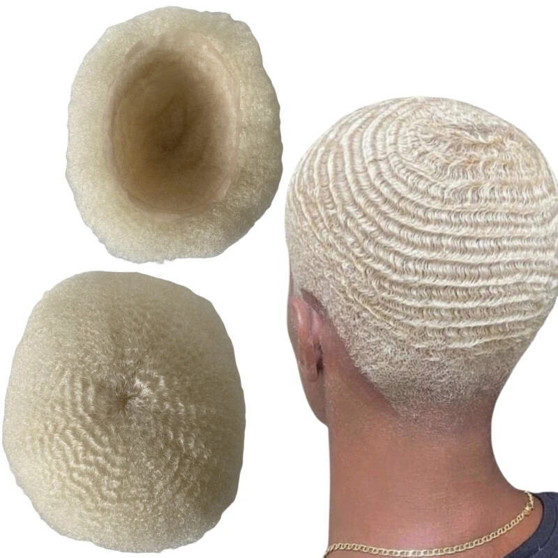 6mm Root Afro Wave Platinum Blonde 60# Full Lace Toupee for Black Men
