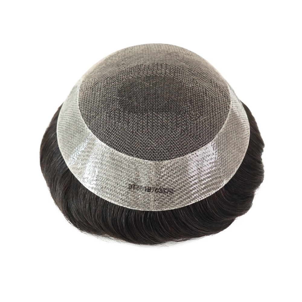 Toupee for Men Human Hair System French Lace Front Black Hair Pieces 7X9 #1B