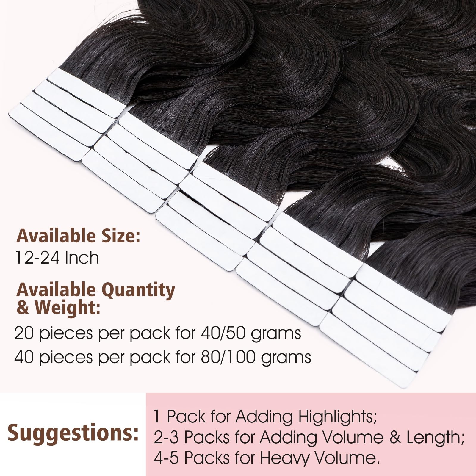 Hairro Tape In Human Hair Extensions Body Wave Thin Long Hair 12 Inch 40G