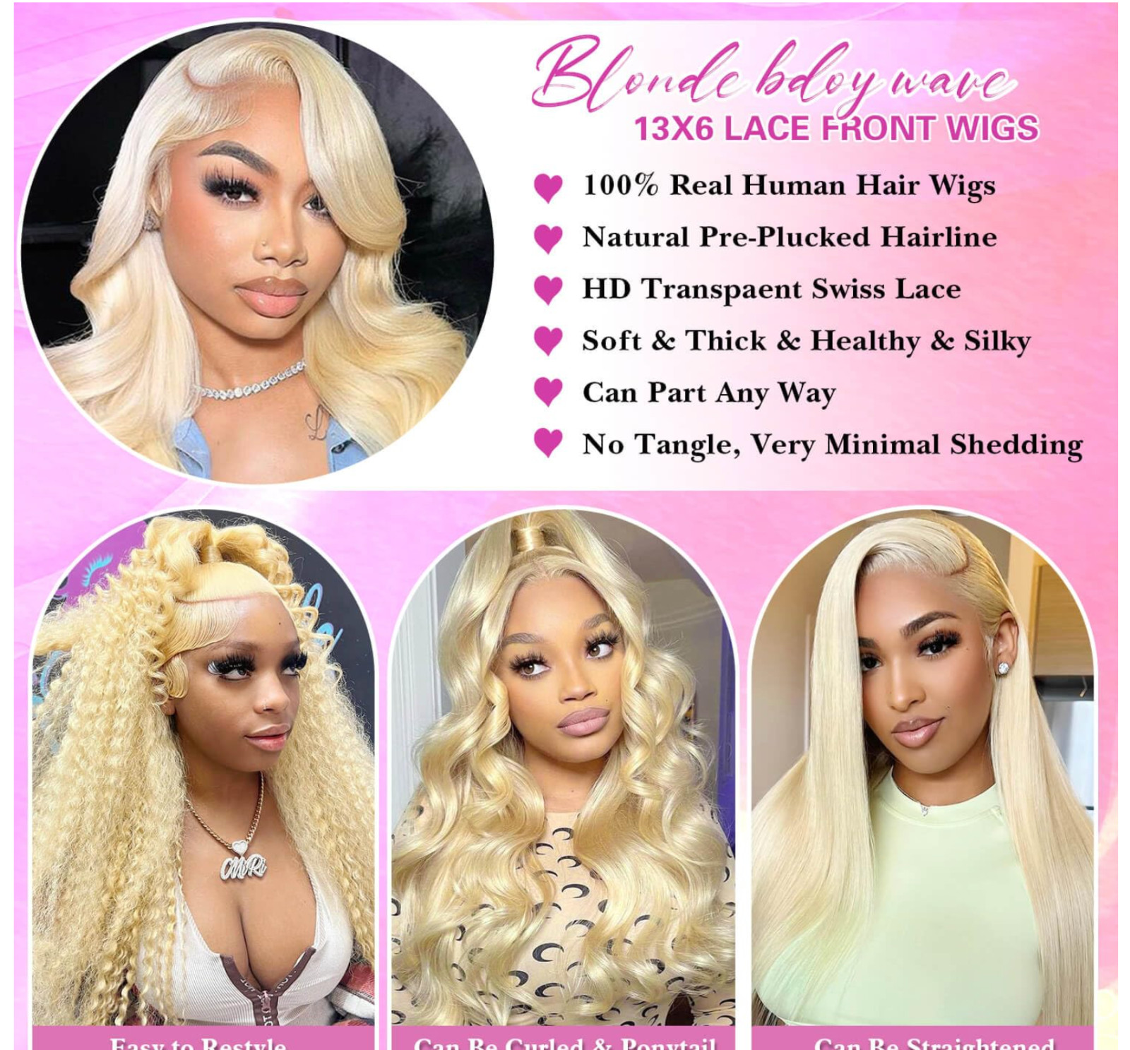 13×6 HD Lace Front Wig Human Hair Blonde Wig 22 Inch 200 Density