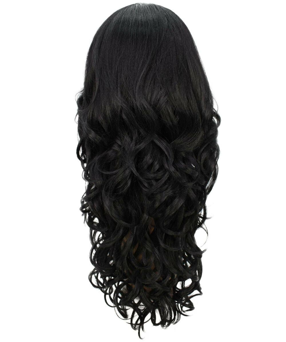 LUXLUXE Kendra Wavy 24.5″ Long 13×2.5 Hand-Tied Lace Front Wig, BLT- 0118,Black