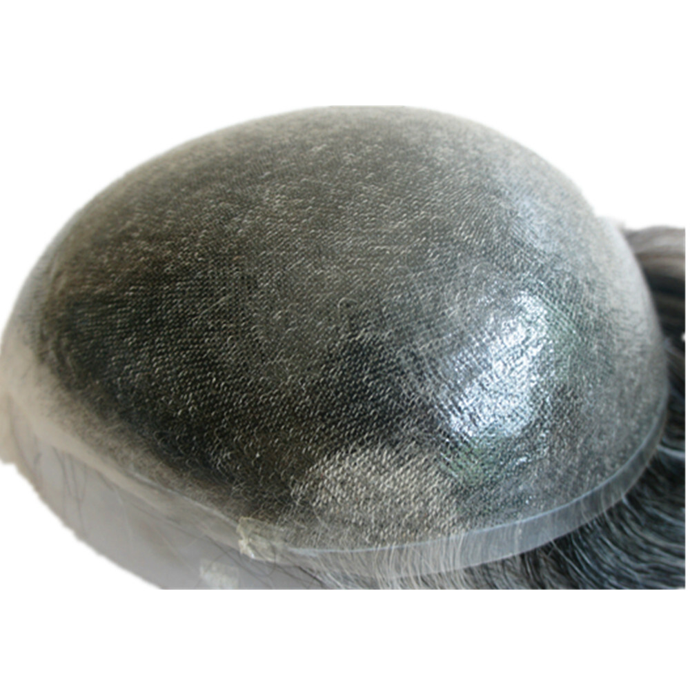 N.L.W Toupee for mens human hair pieces gray PU base 10×8″