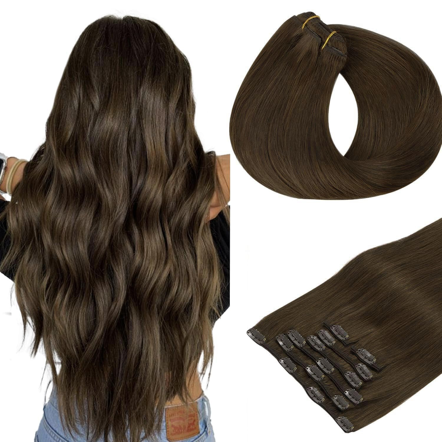 Clip-in Human Hair Extensions Double Wefts Full Head Thick Remy Russian Hair7pcs
