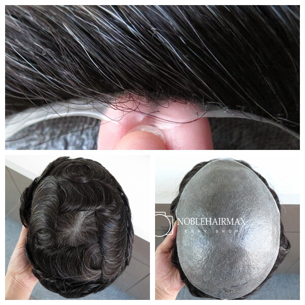 Natural Mens Wig Hair Replacement System Super Thin Skin Toupee Hairpieces #1B20