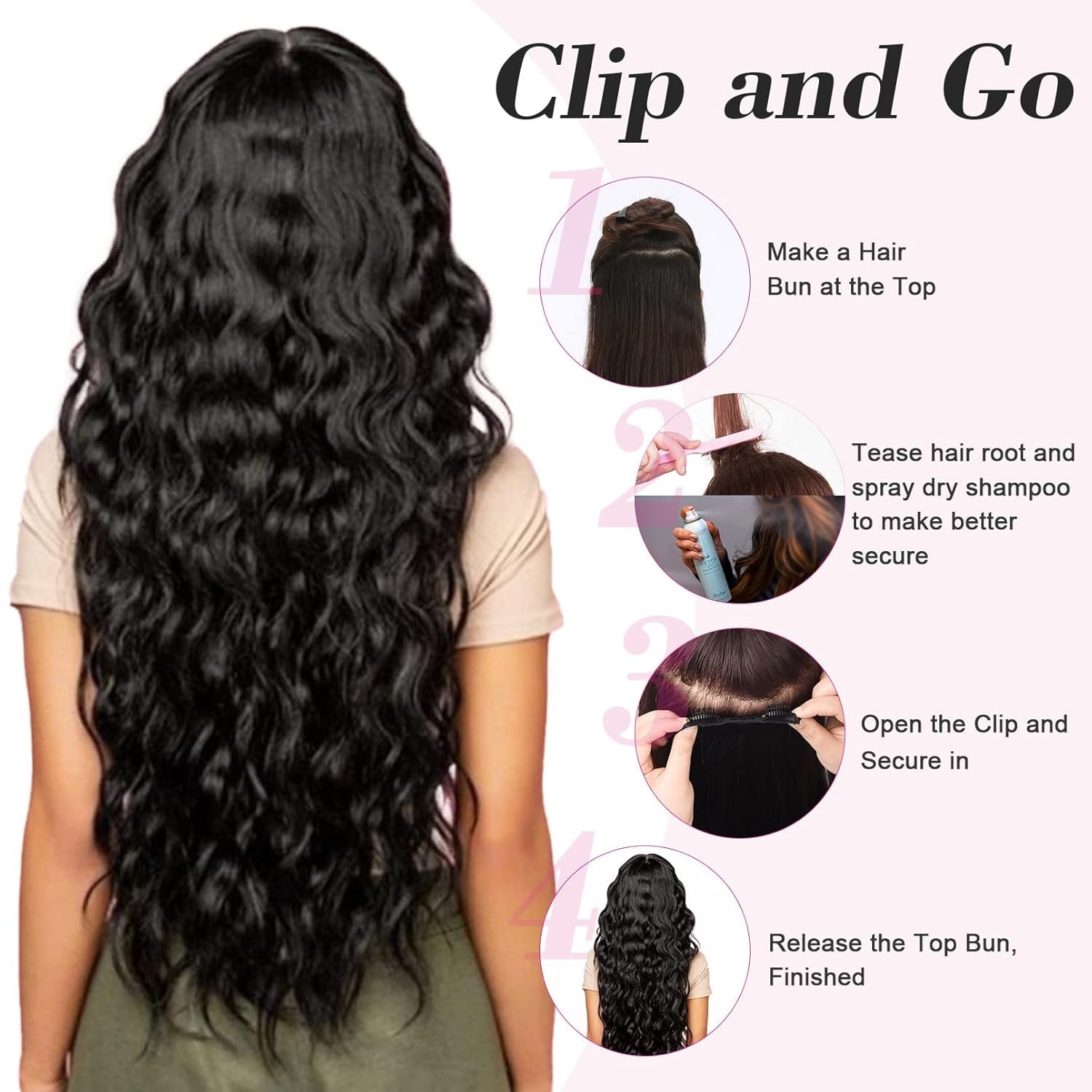 18″ 1-Pack 3/4 Full Head Curly Wavy Clips in on Synthetic Hair Extensions HE0…