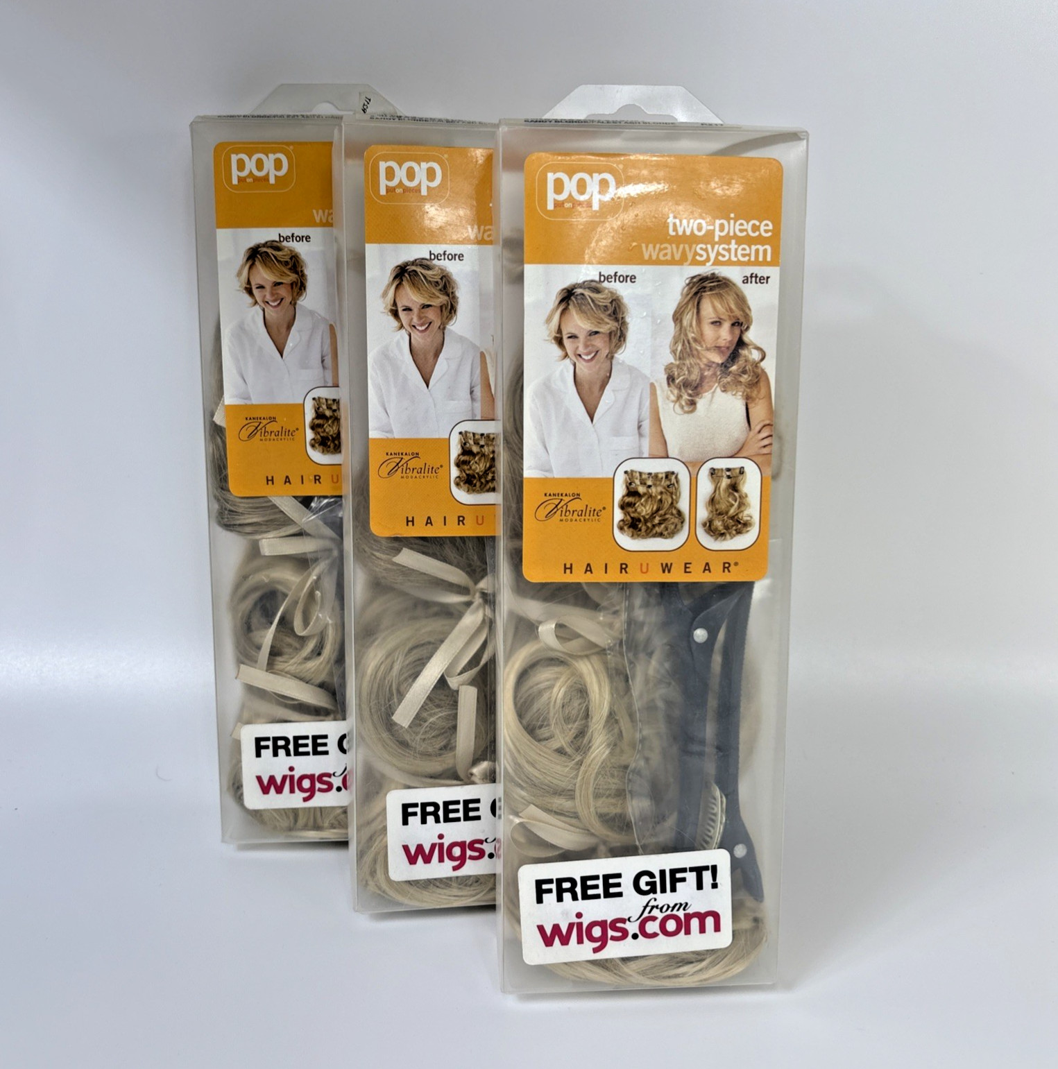 Lot of 3 Hair U Wear POP Synthetic Clip-In Extensions 2-Piece Wavy System (R21T)