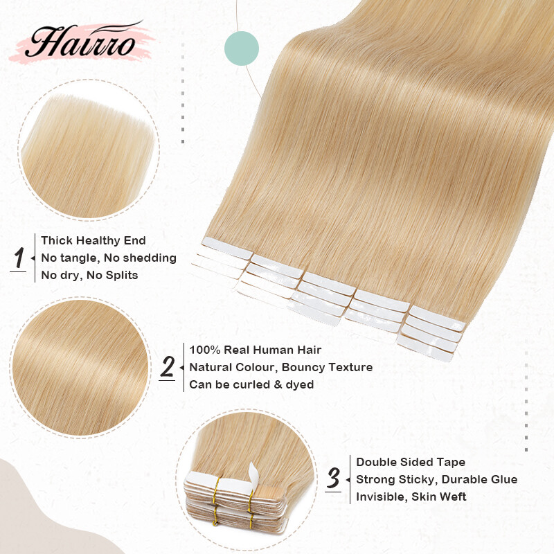 HAIRRO Thick Tape In Real Remy Human Hair Extensions Seamless Hairpiece BALAYAGE
