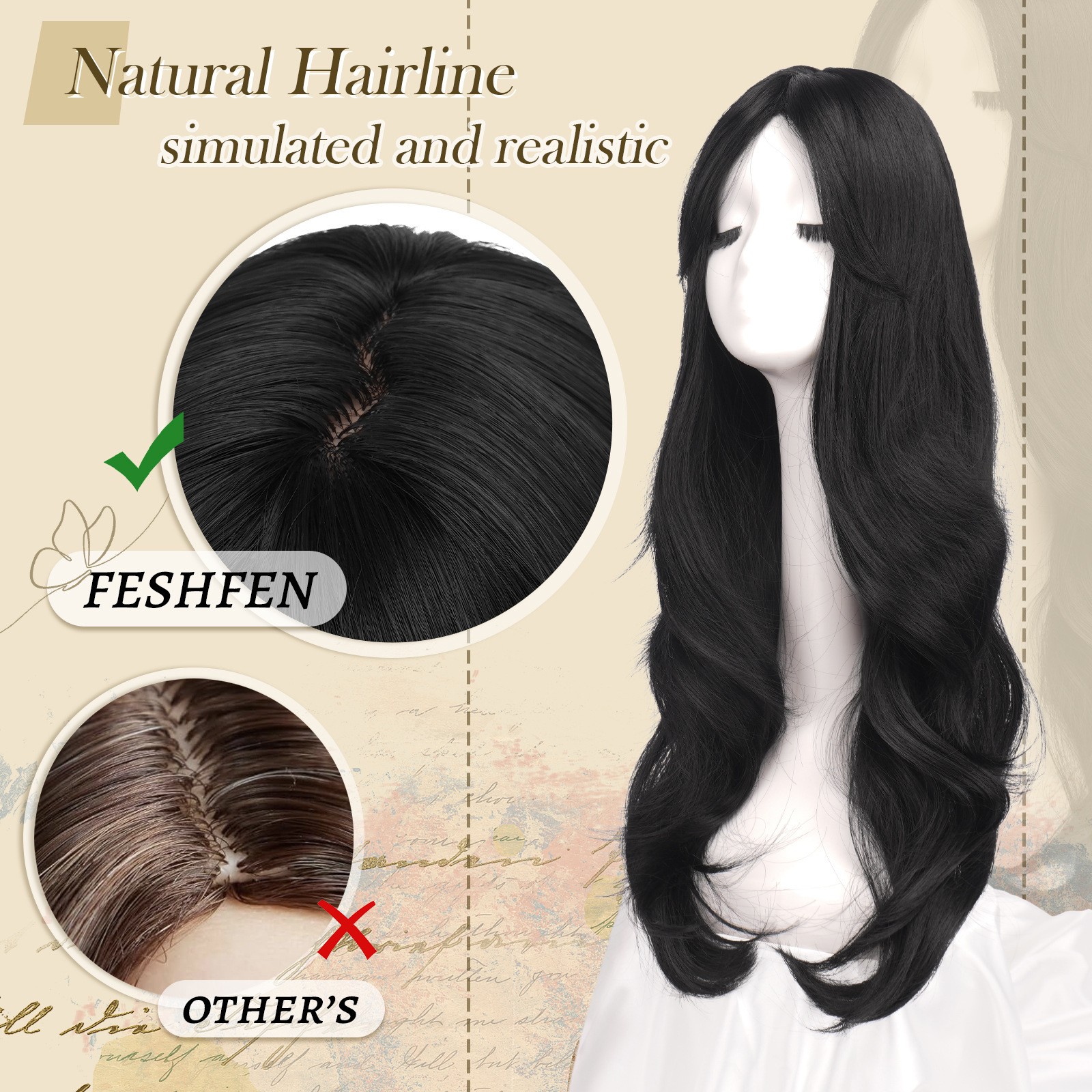 Middle Part Big Wave Long Curly Wig for Women Synthetic Full Head Daily Wig