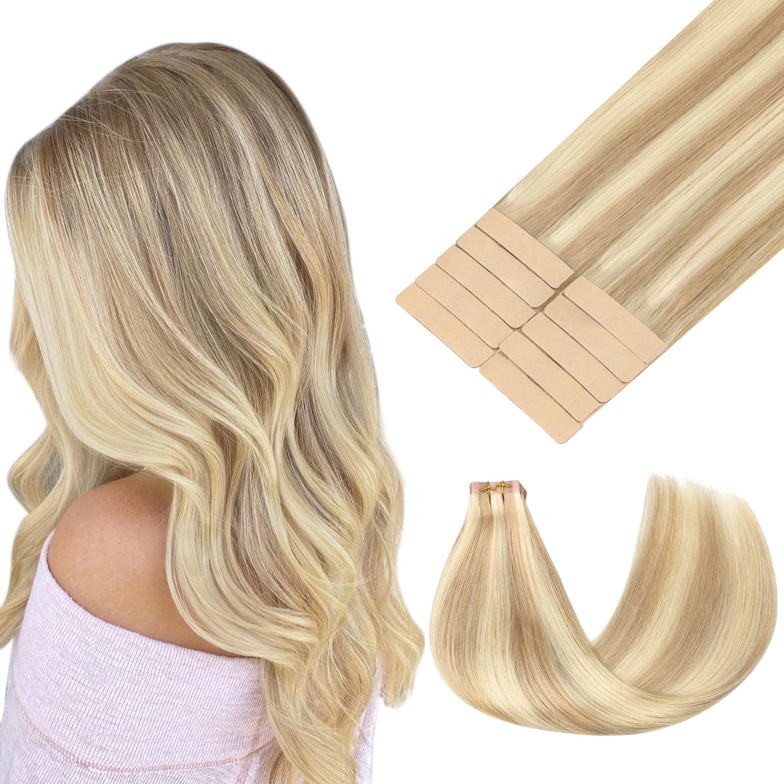 Goo Goo Tape In Hair Extensions 16Inch 10Pcs 25G P18A/613A Seamless Invisible