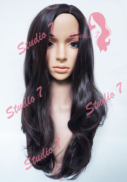 W39 Dark Brown Long Wavy Ladies Wig Synthetic Skin Top Natural Look – studio7-uk