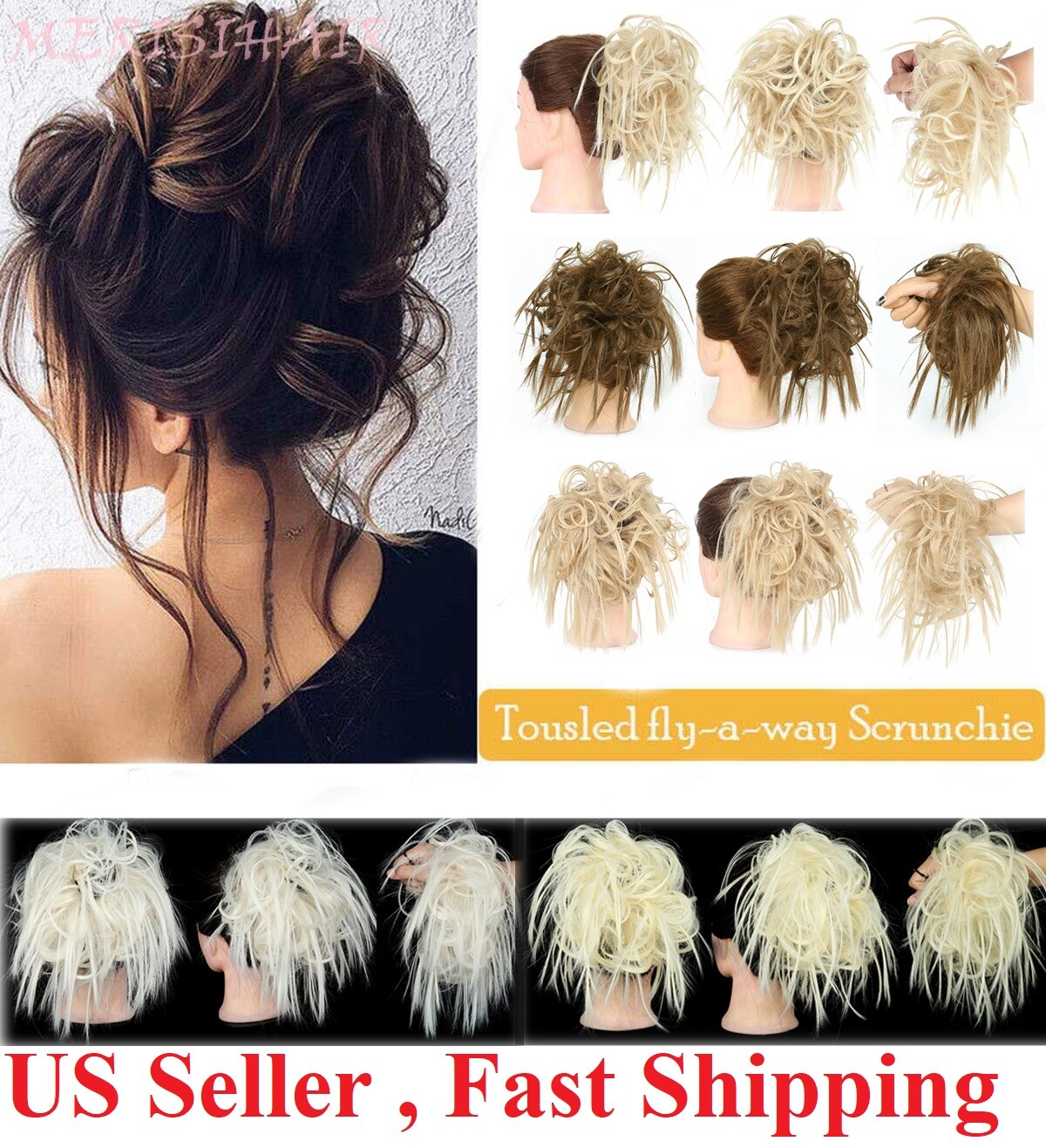 Curly Messy Bun Hair Piece Scrunchie Updo Cover Hair Extensions Real As Human US