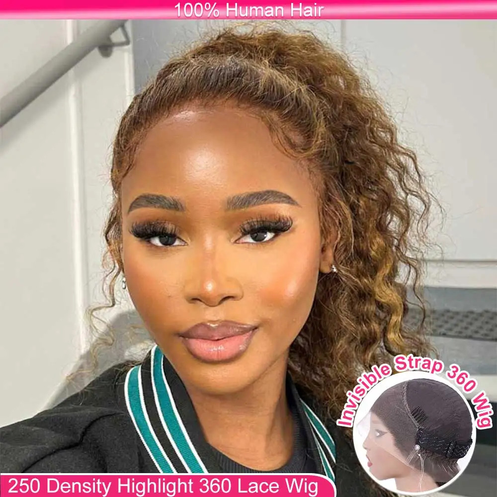 Invisible Strap Highlight Blonde 360 Full Hd Lace Front Wig Glueless Wig Curly