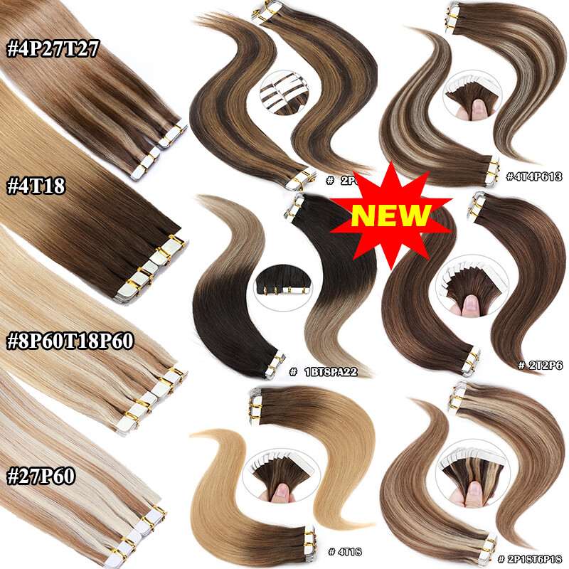 200G Thick Tape In Skin Weft Full Head Real Remy Human Hair Extensions Highlight