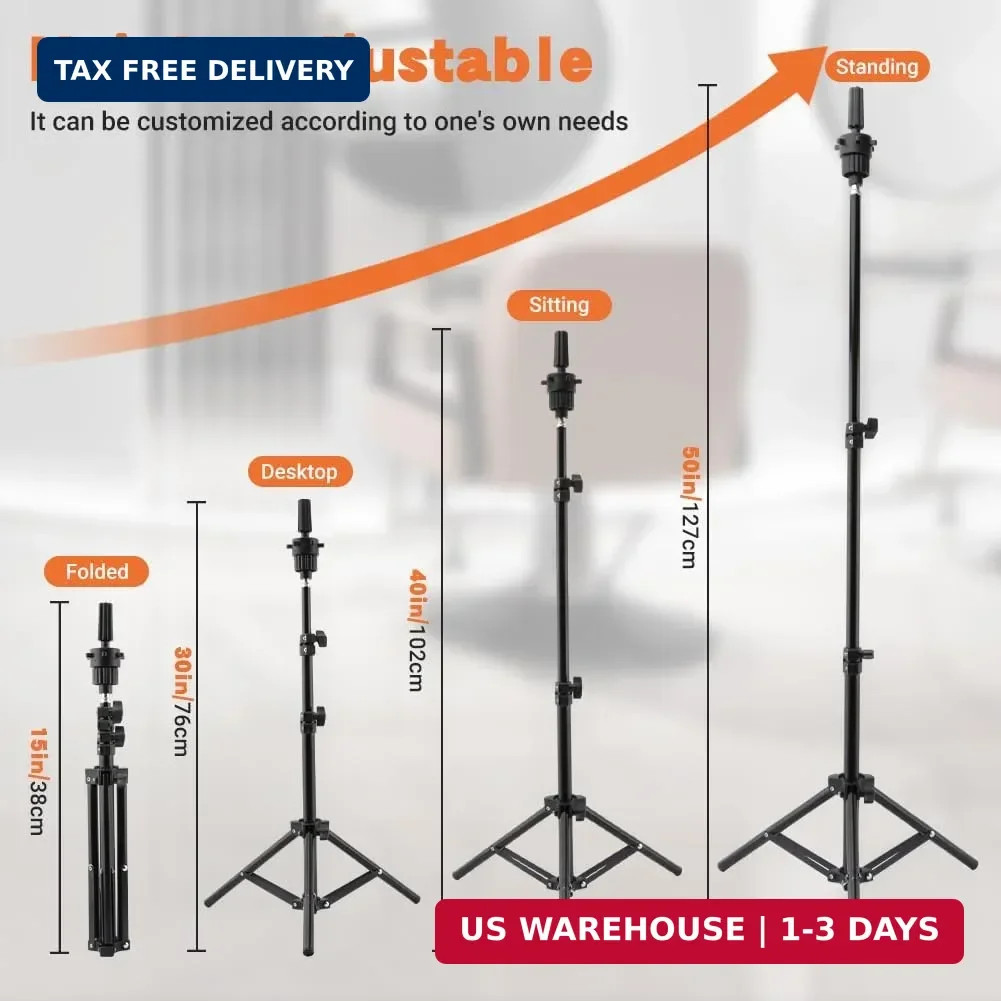Adjustable Wig Head Stand – 50″ Tripod for Hairdressing Training, Includes T-Pin