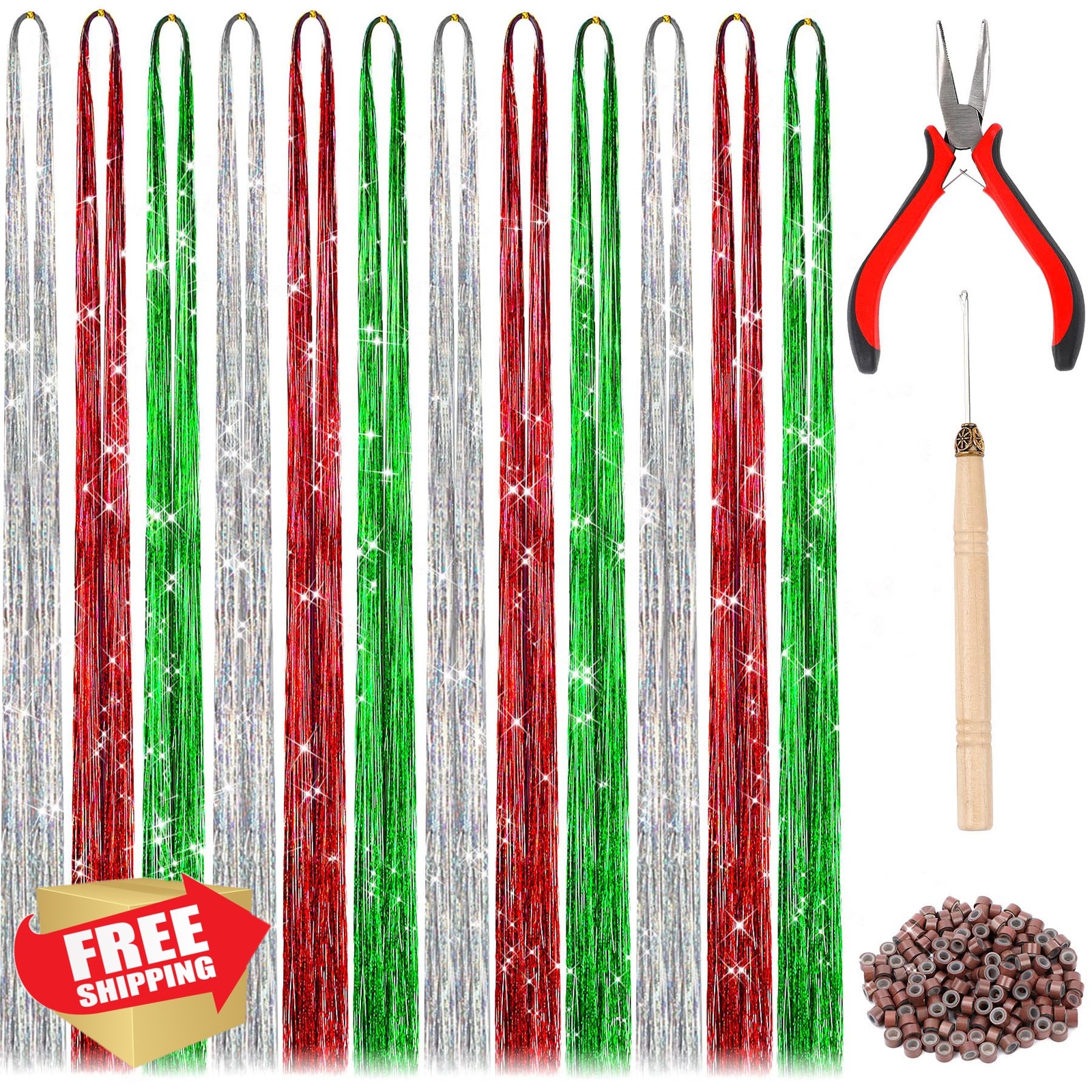 FEBSNOW Tinsel Hair Extensions Multi 3 Colors