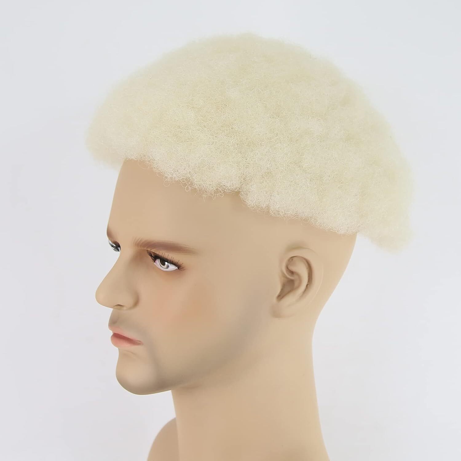 Mens Full Lace Toupee Wigs Human Hair Curly Man 8x10inch Afro Curl Toupee BLONDE