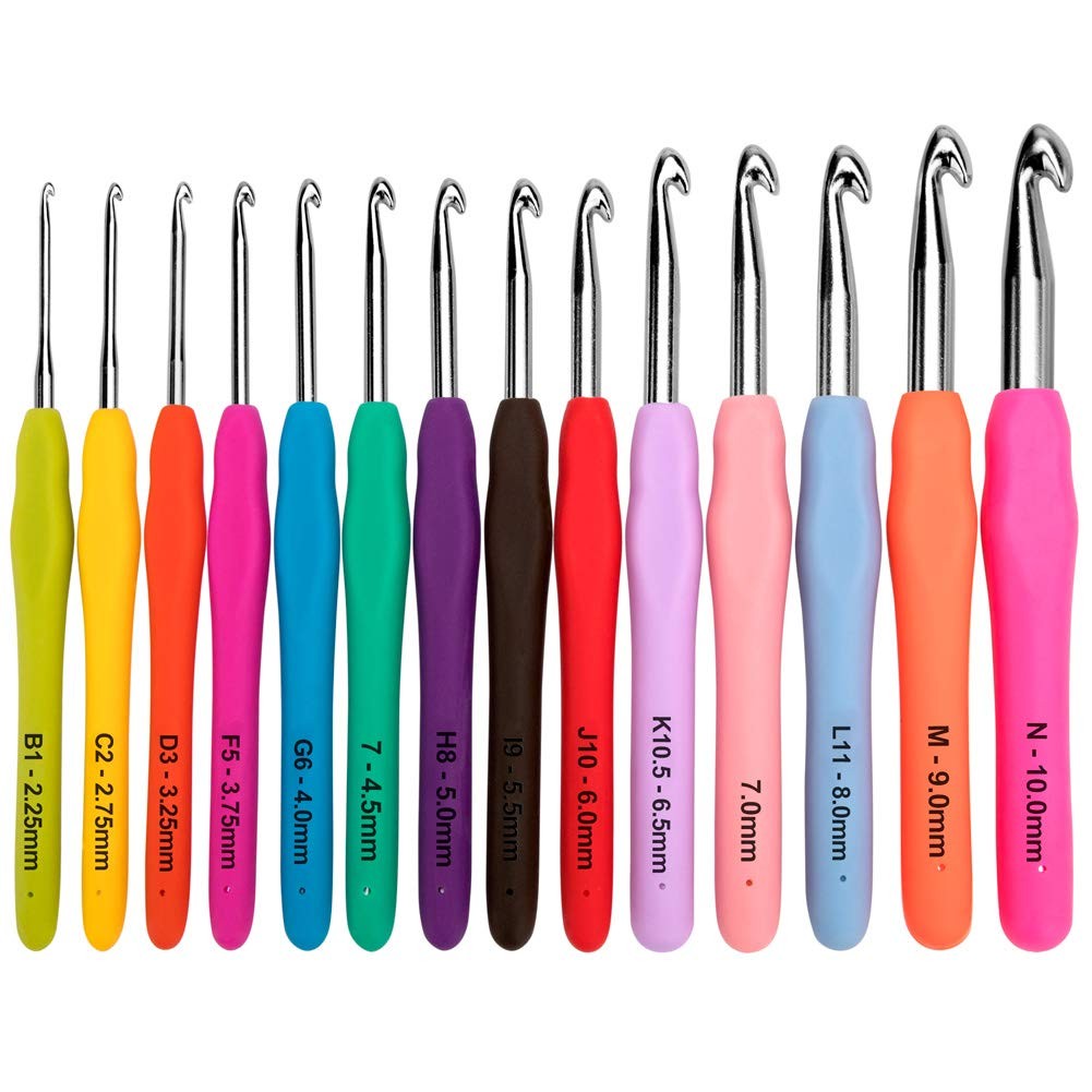 BCMRUN Crochet Hooks Set,14 Pcs 2.25mm(B)-10mm(N) 2.25-10mm, Multicolor