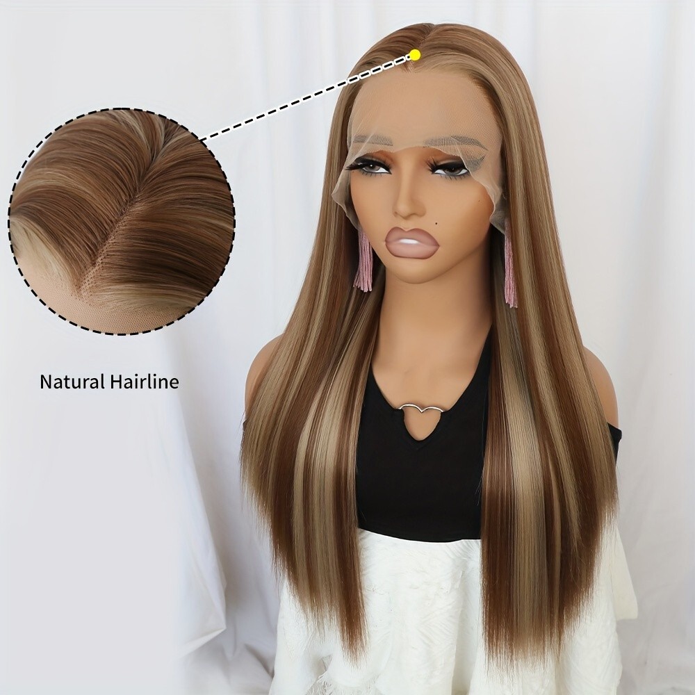 Blonde Mixed Color Hair Lace Front Wigs Synthetic Long Straight Ombre Highlights