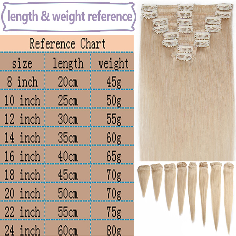 100% Real Remy Human Hair Extensions Invisible Clip in 8pcs Full Head Ombré Hair