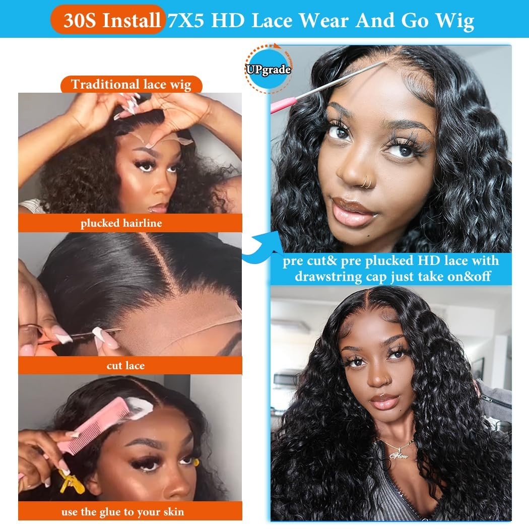 26 Inch Deep Wave Glueless Lace Front Wig – Pre Plucked, HD Lace, 210 Density, C