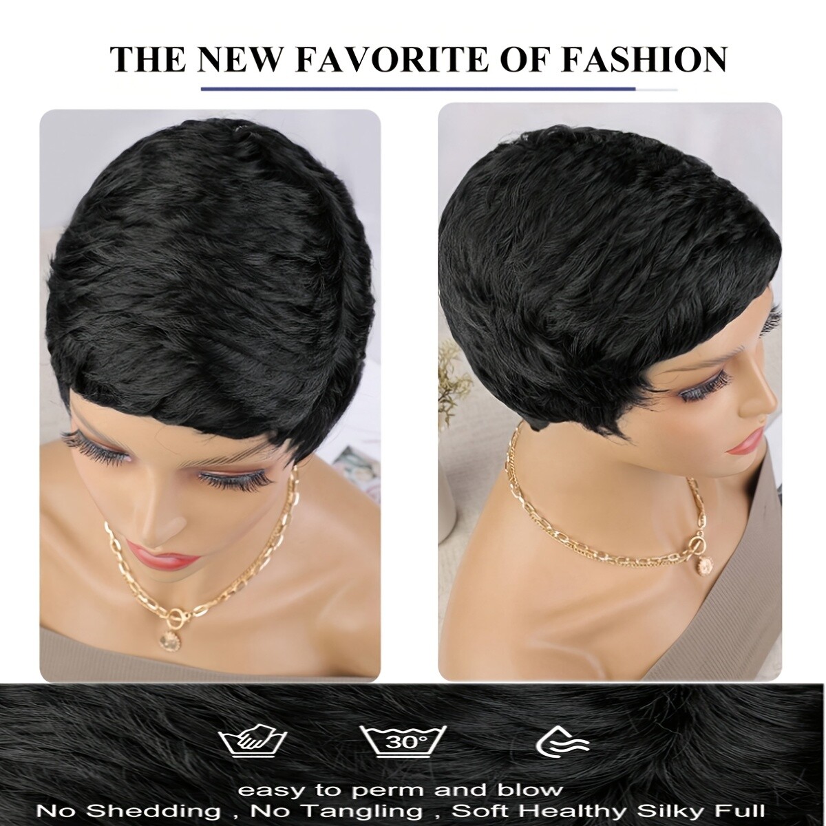 Short Wig Layered Bangs Machine Made Adjustable Combs Black Brown Blonde