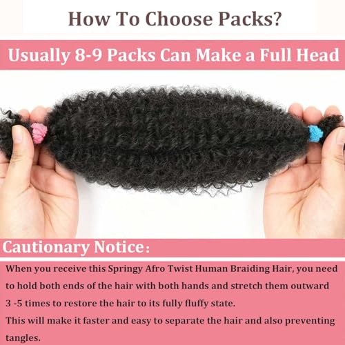 12 Inch Springy Afro Twist Human Braiding Hair 3 Packs Afro 12 Inch 3 PACKS 1B