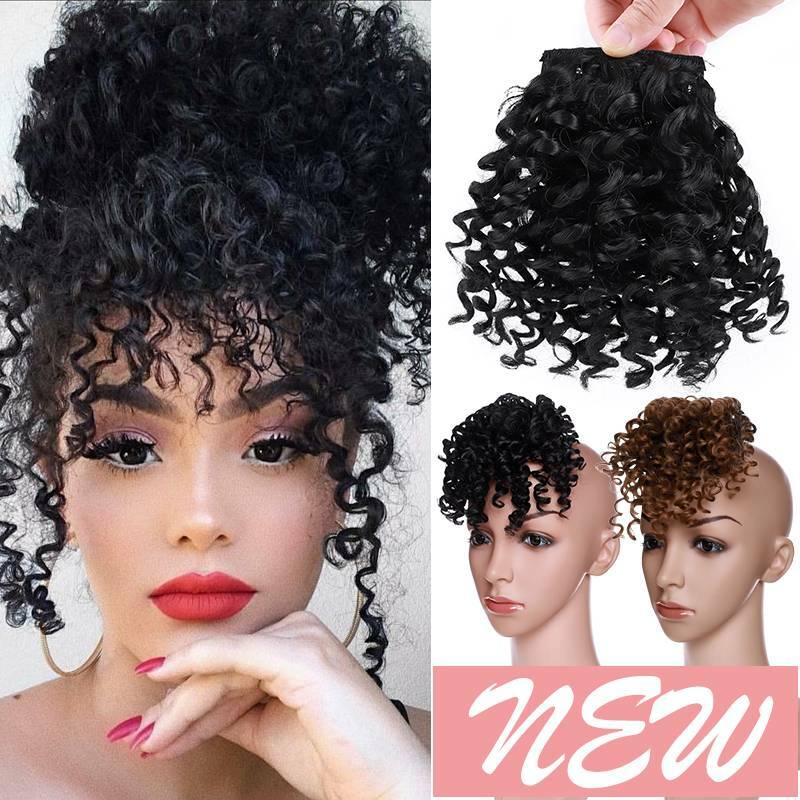 Afro Kinky Curly Bangs Clip in Fringe Bangs Hair Piece as Human Hair Extensions