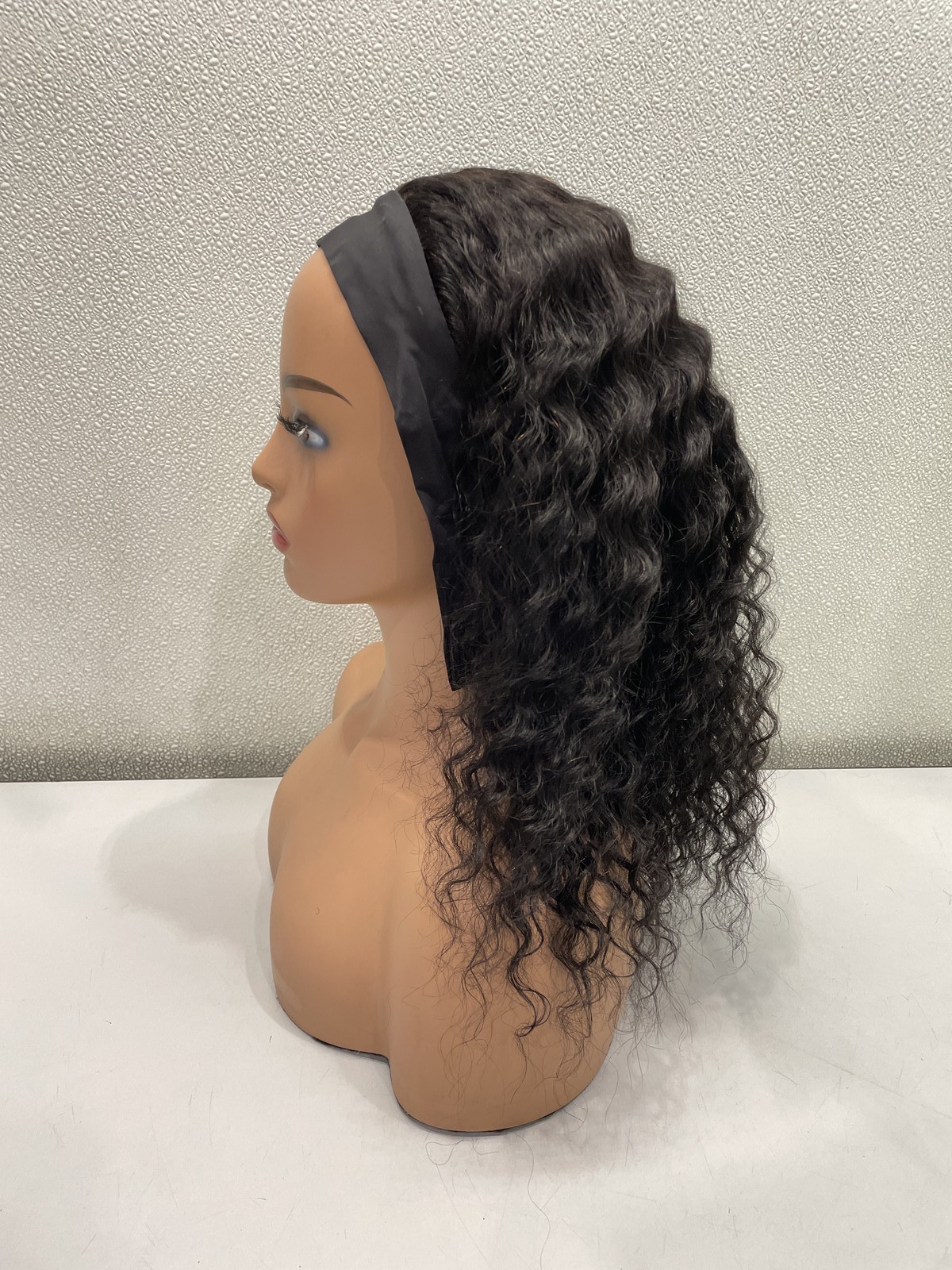 Nicmiss Natural Black Deep Wave Human Hair Headband Glueless Wig 16″
