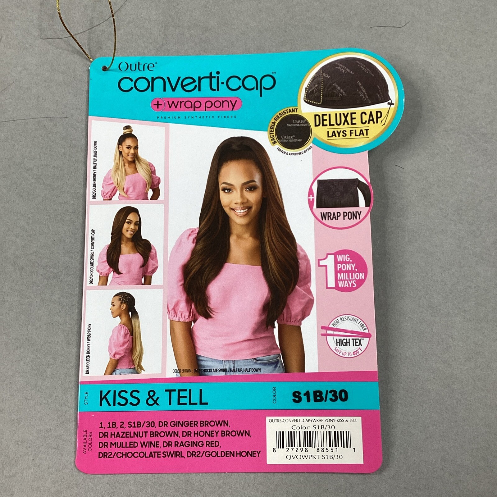 Converti-Cap + Wrap Pony Kiss & Tell #S1B/30 Black Brown Premium Synthetic Wig